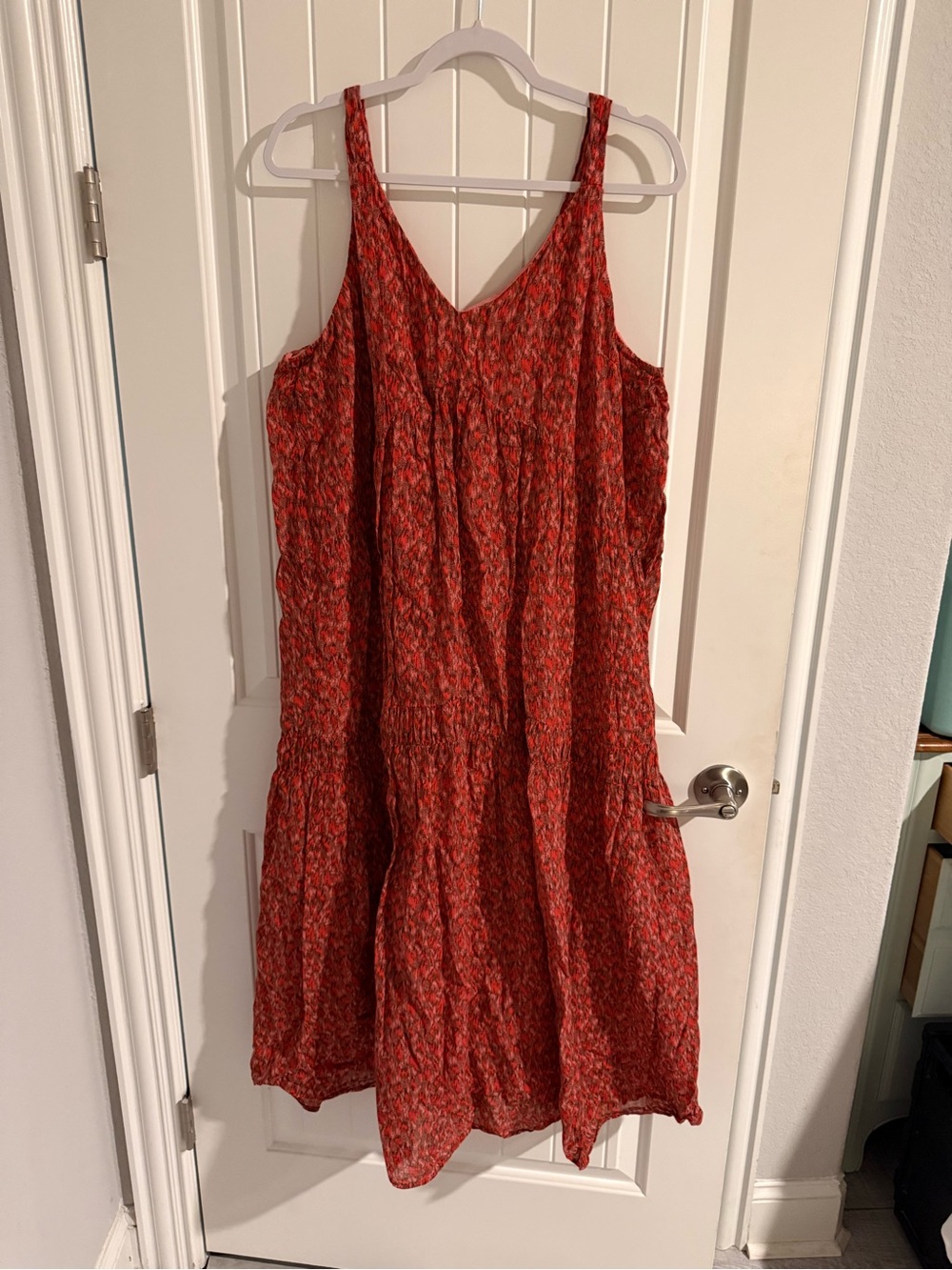 Joie Red Coral Abstract Print Tiered Maxi Dress – XL